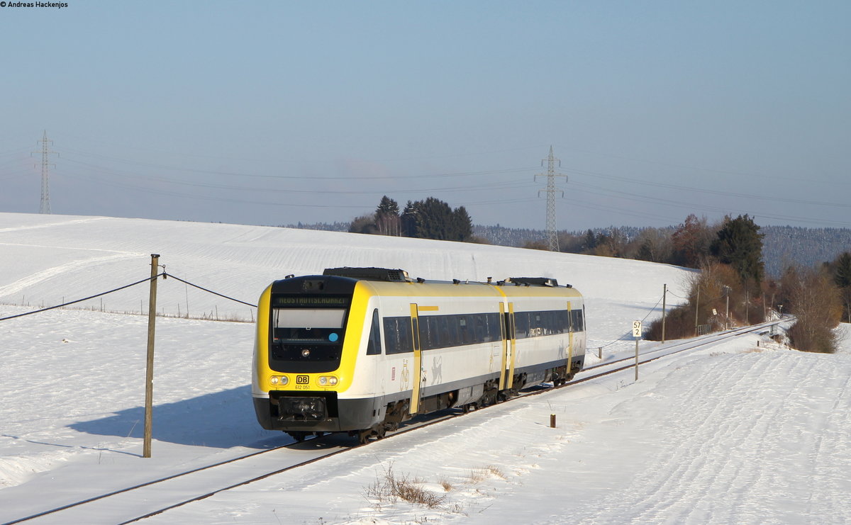 612 051-2 als RE 3202 (Ulm Hbf-Neustadt(Schwarzw)) bei Bachheim 25.2.18