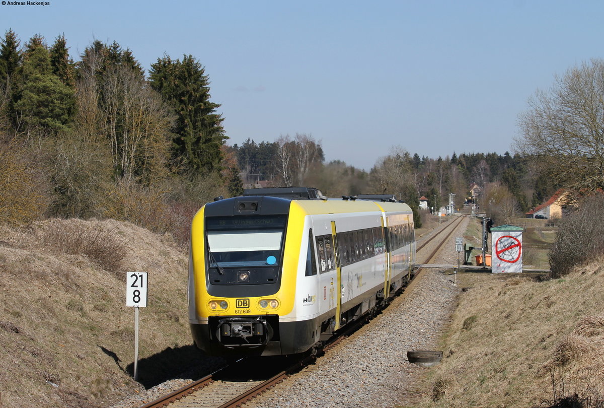 612 109-8 als RB 22375 (Rottweil-Villingen(Schwarzw)) bei Zollhaus 20.3.19