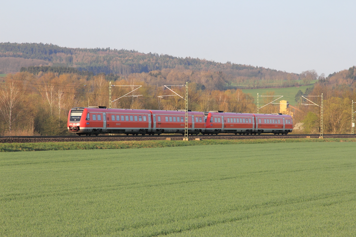 612 596 DB Regio bei Hochstadt/ Marktzeuln am 09.04.2016.