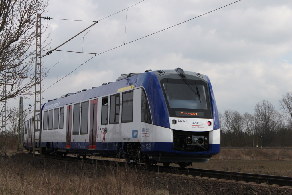 622 171-6(Alstom Coradia LINT 54)der Bayerische Regiobahn kam während einer Probefahrt durch Timmerlah gefahren.09.03.2018