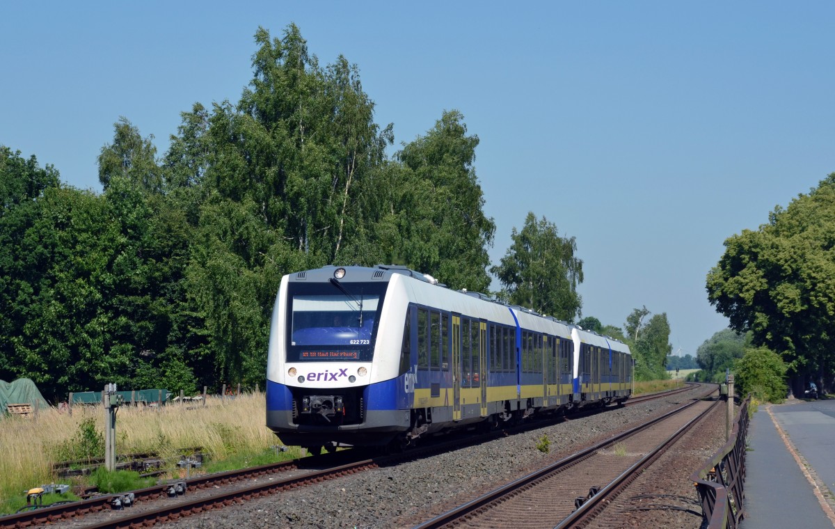 622 223 war am 02.07.15 mit als führendes Fahrzeug eines RE von Hannover nach Bad Harzburg unterwegs als Othfresen passiert wurde.