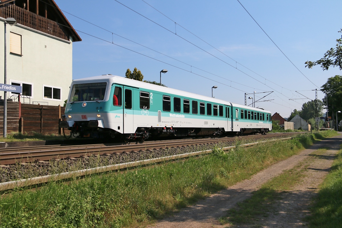 628 436/628 526 der Westfrankenbahn auf der Fahrt in Richtung Süden. Aufgenommen in Ludwigsau-Friedlos am 26.05.2018.
