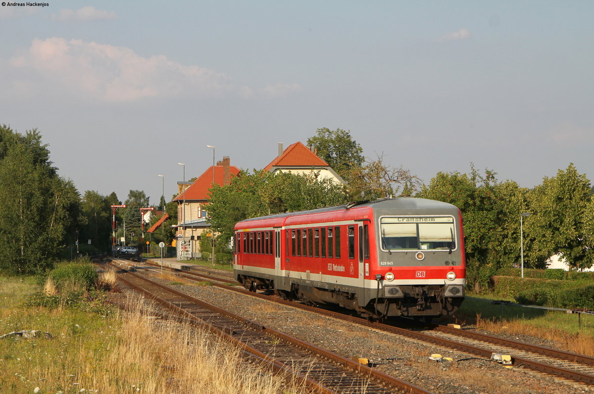 628 645-3 als RB 23435 (Würzburg Hbf-Crailsheim) in Schrozberg 24.7.18