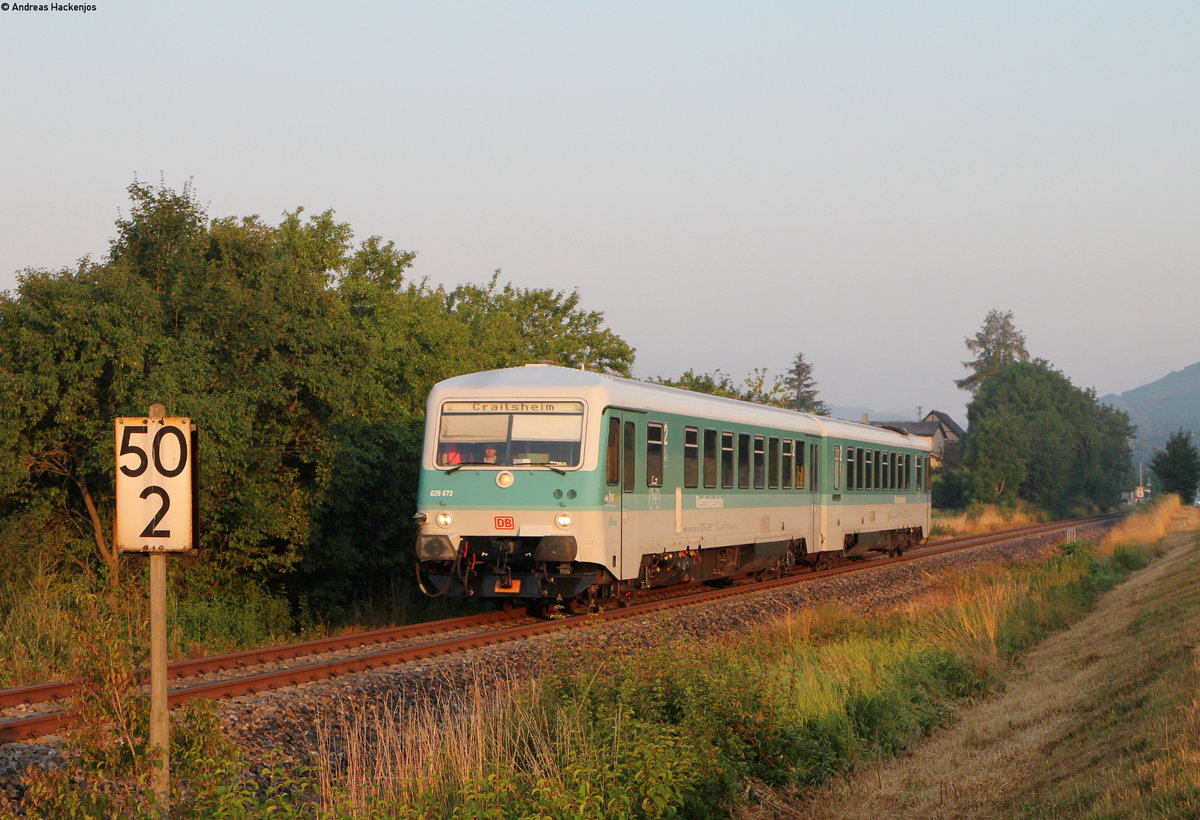 628 673-5/628 486-2 als RB 23423 (Tauberbischofsheim-Crailsheim) bei Elpersheim 24.7.18