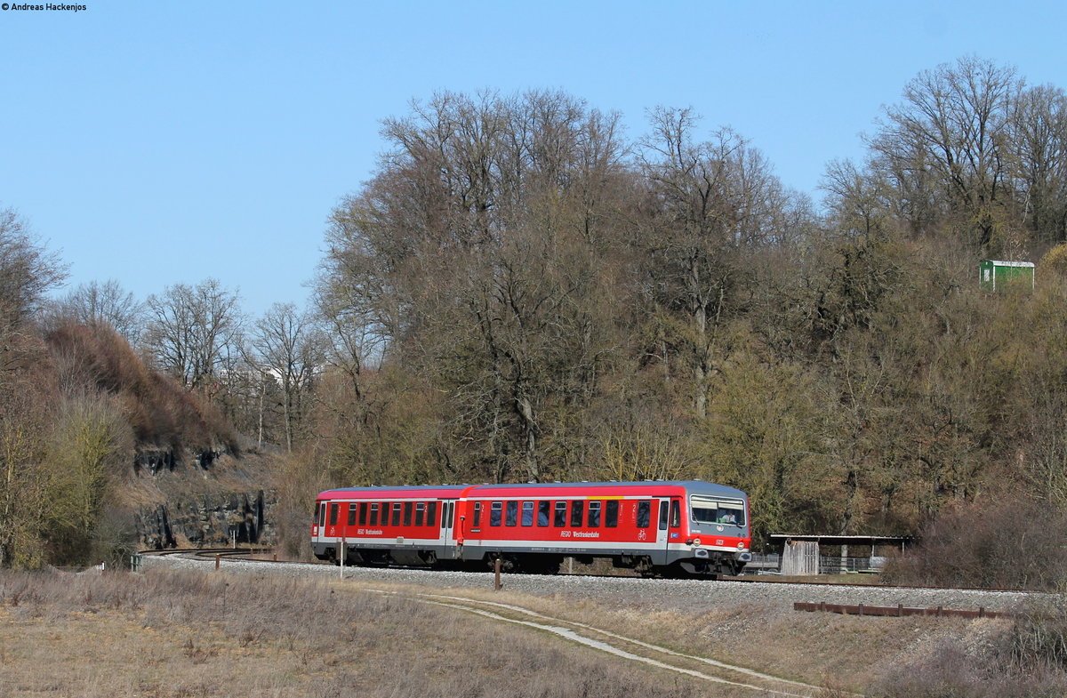 628 685-9 als RE 23571 (Heilbronn Hbf-Crailsheim) bei Tullau 27.2.19