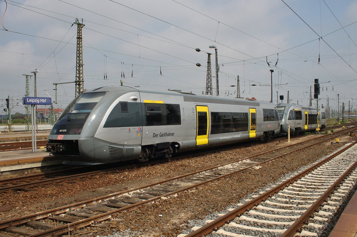 641 035-0 und 641 034-3 verlassen am 13.5.2017 als RB113 (RB16675) nach Geithain den Leipziger Hauptbahnhof.