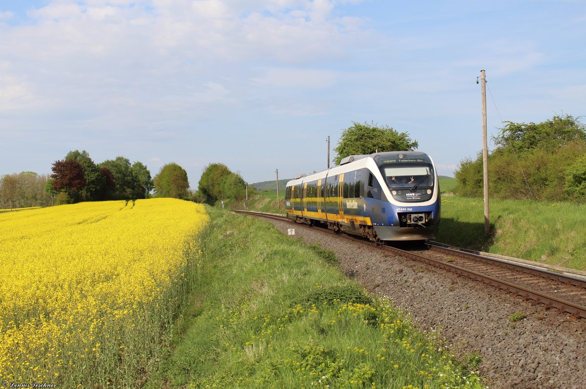 643 310 NWB als RB 85 von Göttingen nach Paderborn erreicht in Kürze ihren nächsten Halt Adelebsen am 29.04.2018 