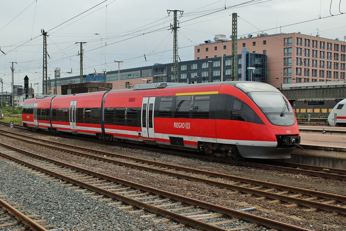 643 535-7 verlässt am 18.8.2017 als RB51 (RB14712)  Westmünsterland-Bahn  nach Lünen Hauptbahnhof den Dortmunder Hauptbahnhof.