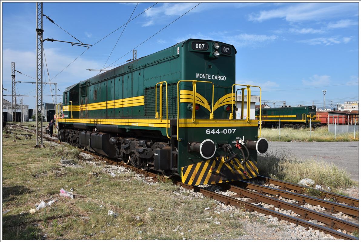 644-007 auf dem Weg zum nächsten Güterzug. Im Hintergrund ist die zweite gut gepflegte 644-013 des Depot Podgorica zu sehen. (03.08.2016)