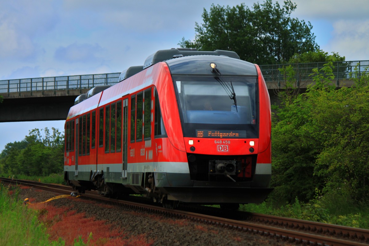 648 458 auf der Vogelfluglinie kurz vor dem Fährhafen von Puttgarden.