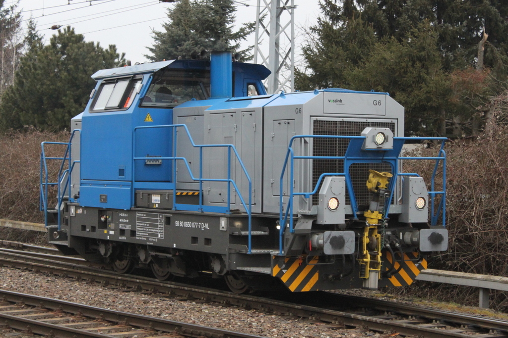 650 077-7 der Firma Vossloh Locomotives GmbH beim Rangieren in Rostock-Bramow.23.03.2018