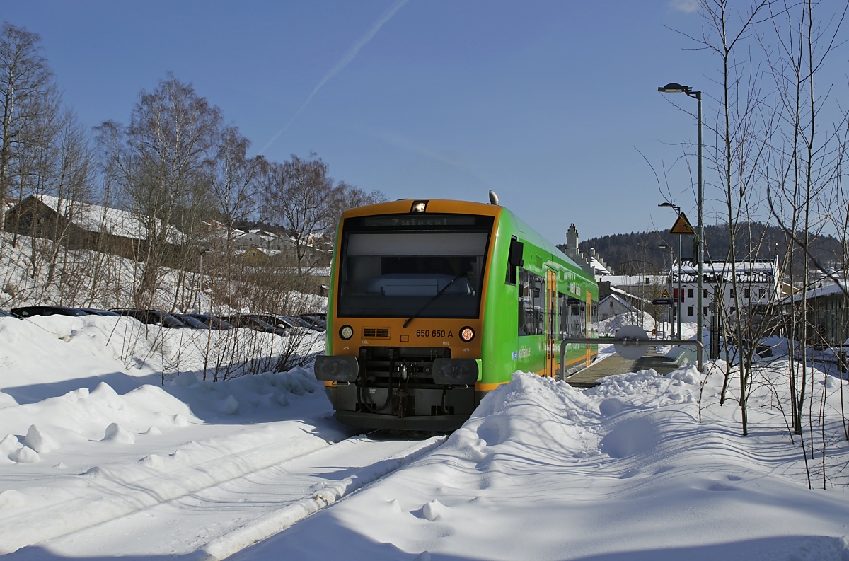 650 650 verlässt am 13.02.2019 Grafenau in Richtung Zwiesel