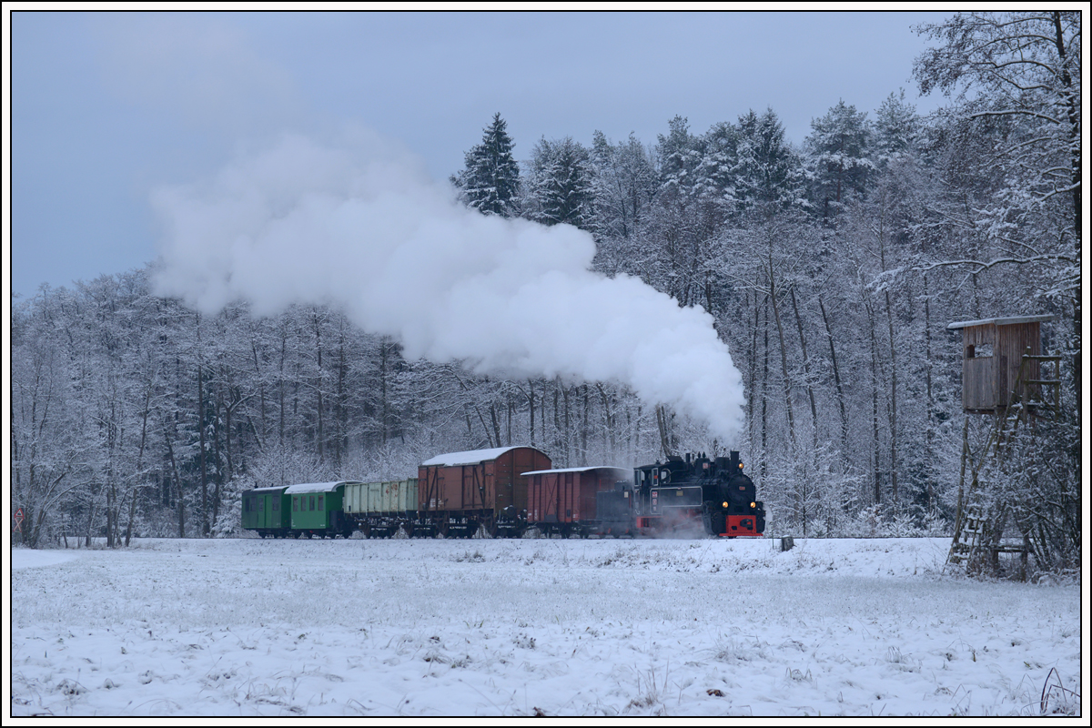 764-411R der Stainzer Bahn am 16.12.2018 mit einem Güterzug von Preding nach Stainz, aufgenommen zwischen Wohlsdorf und Kraubath.