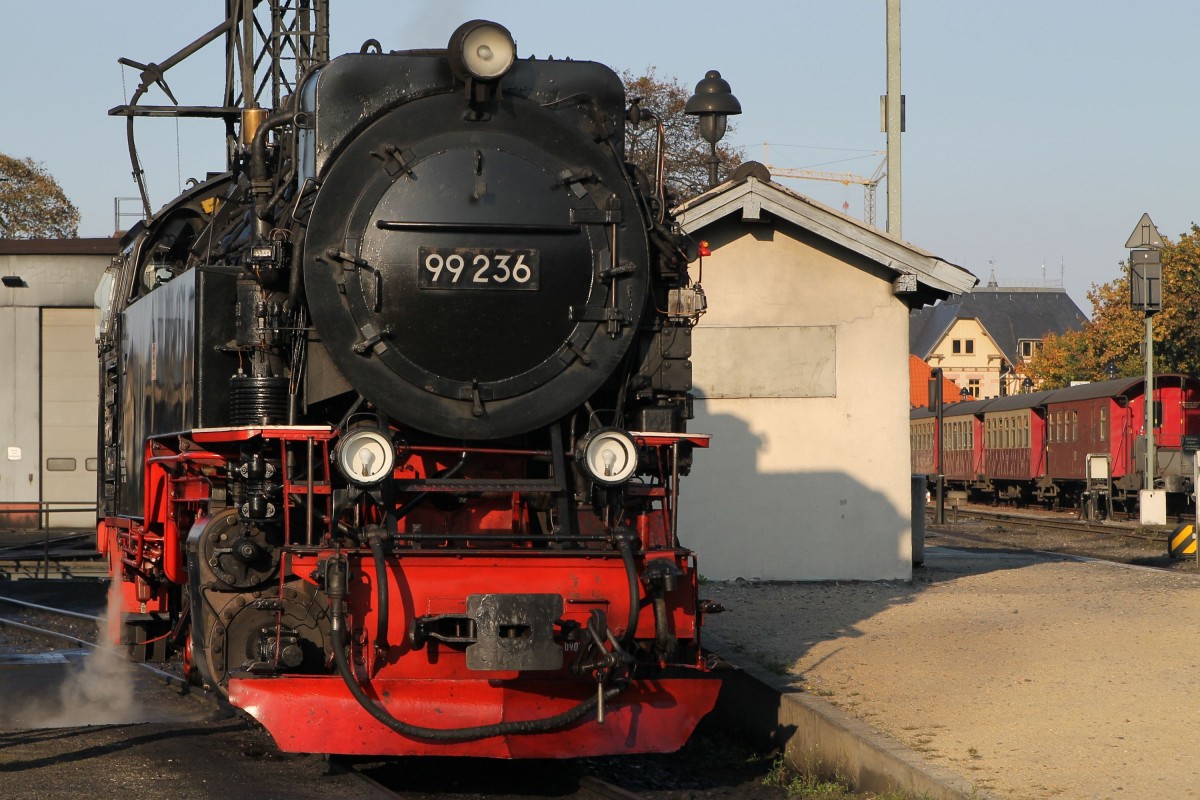 99 236 (Baujahr: 1955) der Harzer Schmalspurbahn GmbH (HSB) auf Bahnhof Wernigerode am 4-10-2014.