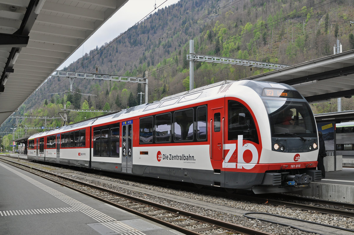 ABeh 161 015 der Zentralbahn wartet im Bahnhof Interlaken Ost. Die Aufnahme stammt vom 17.04.2017.