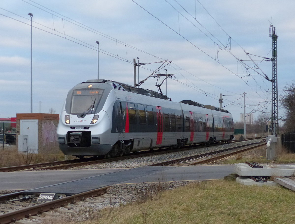 abellio 9442 613 als RB 74820 von Sangerhausen nach Erfurt Hbf, am 27.02.2017 in Erfurt Ost.