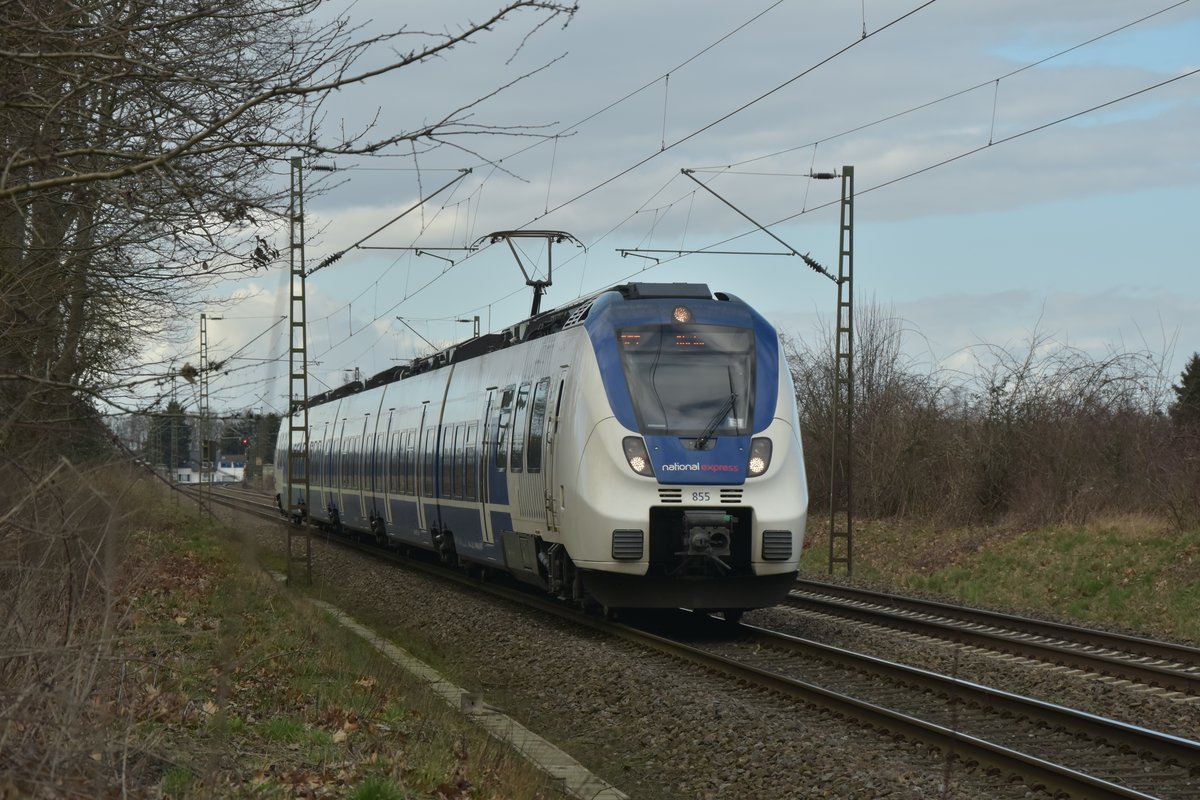 Als Halbzug kommt der NX 855 mir bei Broicherseite vor die Linse gefahren auf seinem Weg nach Rheine. 24.2.2017