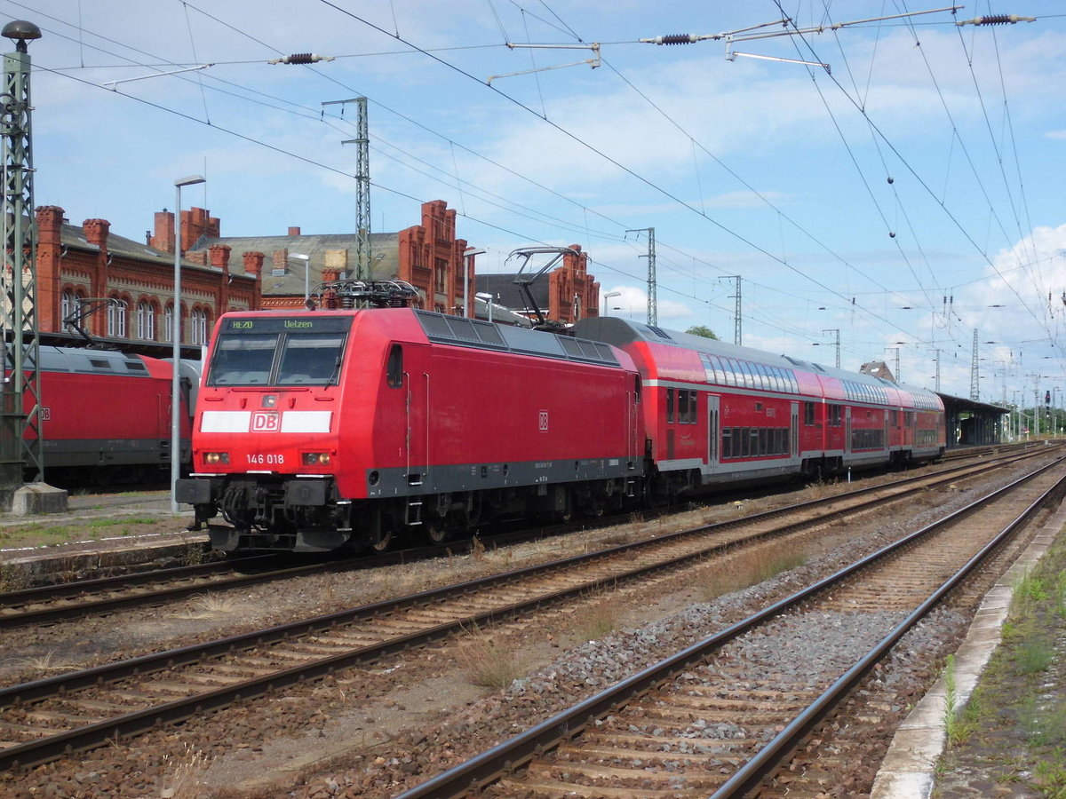 Am 03.07.2016 fuhr 146 018 mit ihrem RE von Magdeburg nach Stendal und weiter nach Uelzen.