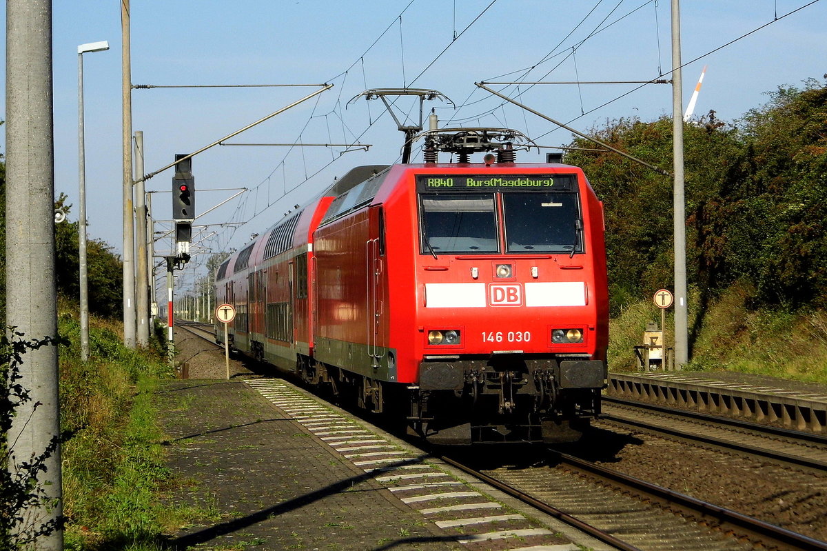 Am 05.09.2017 kam die 146 030 von der DB Regio AG, aus Richtung Braunschweig nach Wellen ( Magdeburg) und fuhr weiter in Richtung Magdeburg .