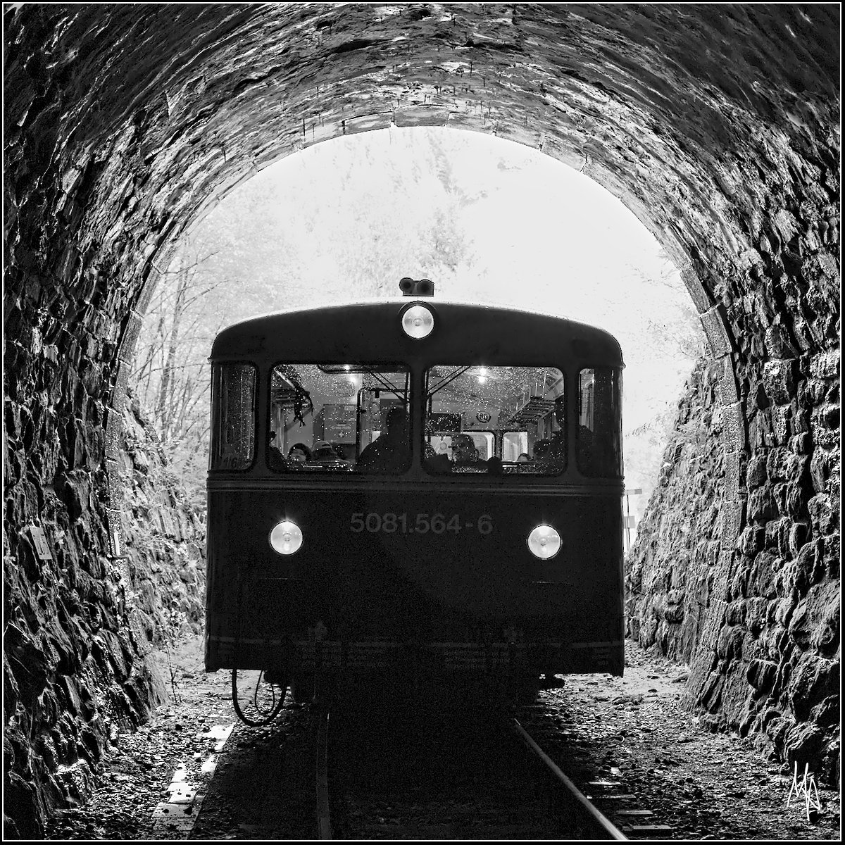 Am 07.10.2017 veranstaltete der Verein Erzbergbahn eine sensationell tolle Fotofahrt. Das Wetter spielte alle Stücke - von Sonne bis Regen war alles dabei. Hier im Bild Triebwagen 5081.564 bei der Einfahrt in den Plattentunnel.
!!! Fotofahrt - stehendes Tfz !!!