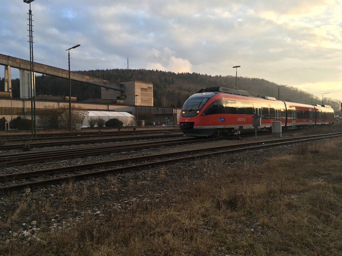 Am 16.02.2018 war 644 009 als Rb von Ehingen nach Langenau unterwegs, hier kurz vor Schelklingen.