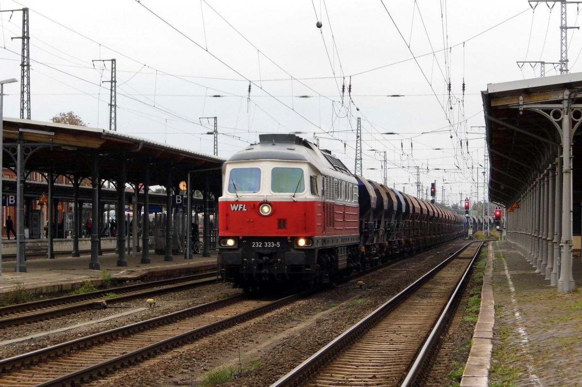 Am 17.10.2015 kam die 232 333-5 von der WFL aus Richtung Magdeburg nach Stendal und fuhr weiter in Richtung Wittenberge . 