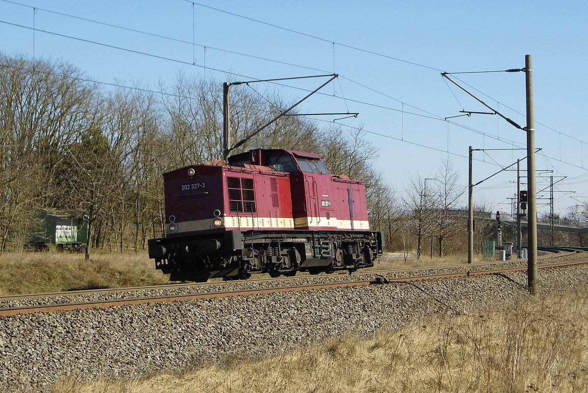 Am 19.03.2018 fuhr die 202 327-3 von der SETG ( CLR - Cargo Logistik Rail-Service GmbH,) von Stendal nach Niedergörne .