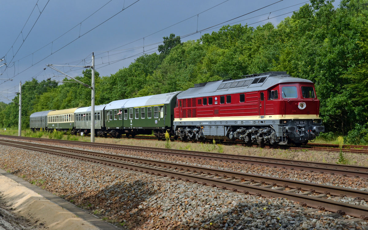 Am 19.06.16 fand mit 132 109 eine Sonderfahrt von Leipzig nach Ferropolis bei Gräfenhainichen statt. Fotografiert in Burgkemnitz.