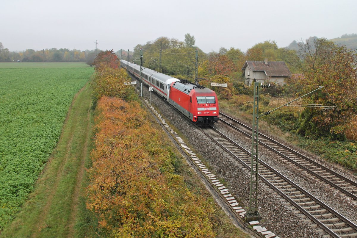 Am 31.10.2016  Halloween  fuhr 101 094-1 mit dem IC 207 (Frankfurt (Main) Hbf - Zürich HB) südlich von Müllheim (Baden) in Richtung Basel, wo sie ihren Zug an eine Schweizer Lok abgeben wird.