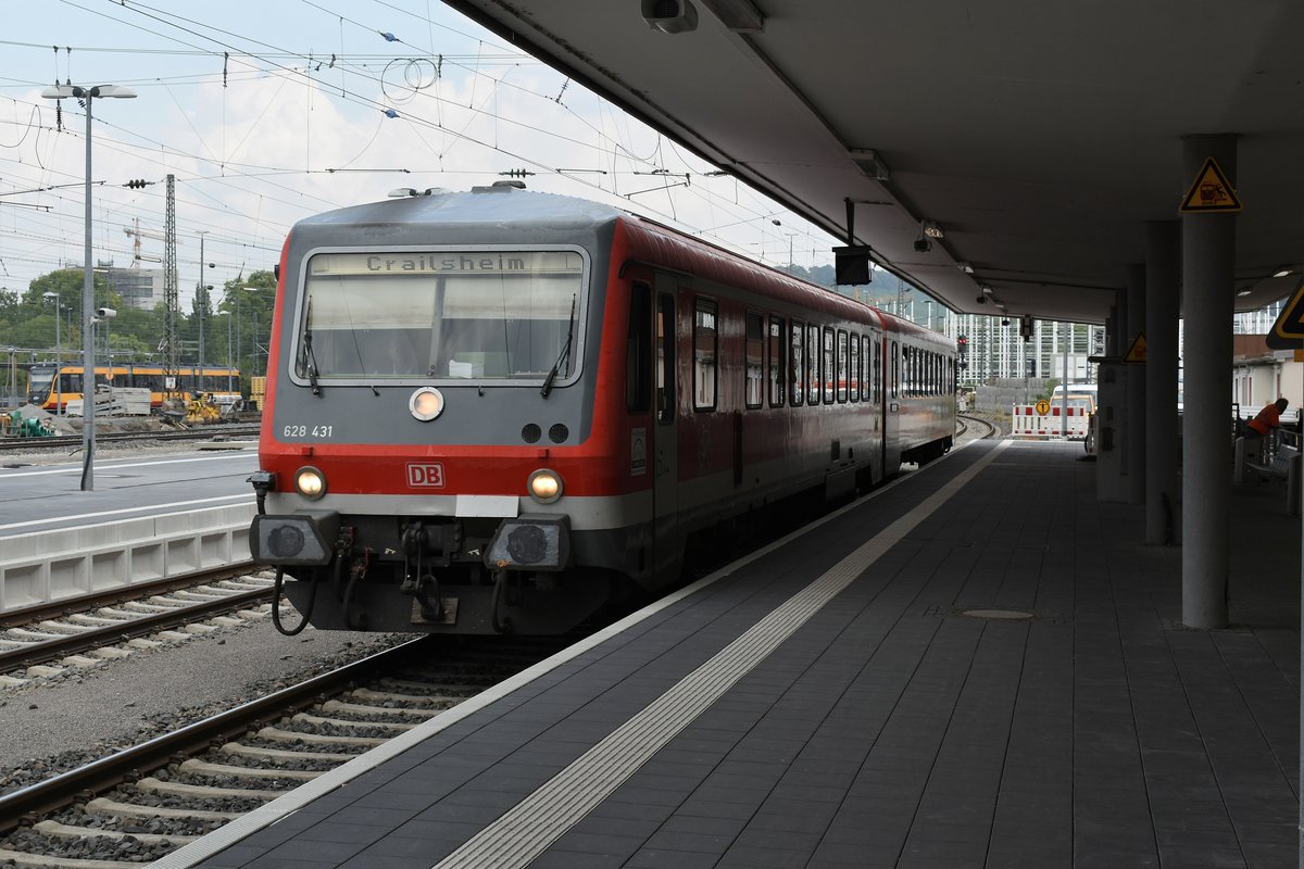 Am Donnerstag den 6.9.2018 kommt der 628/928 431 aus Crailsheim in Heilbronn Hbf eingefahren, seiner Endstation. Bevor es zurück nach Crailsheim fährt.