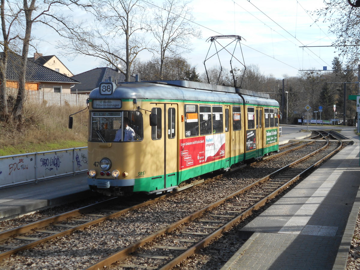 An der letzten Station,mit dem Namen Torellplatz,in Rüdersdorf,hielt der Tw 47 am 23.Februar 2019.