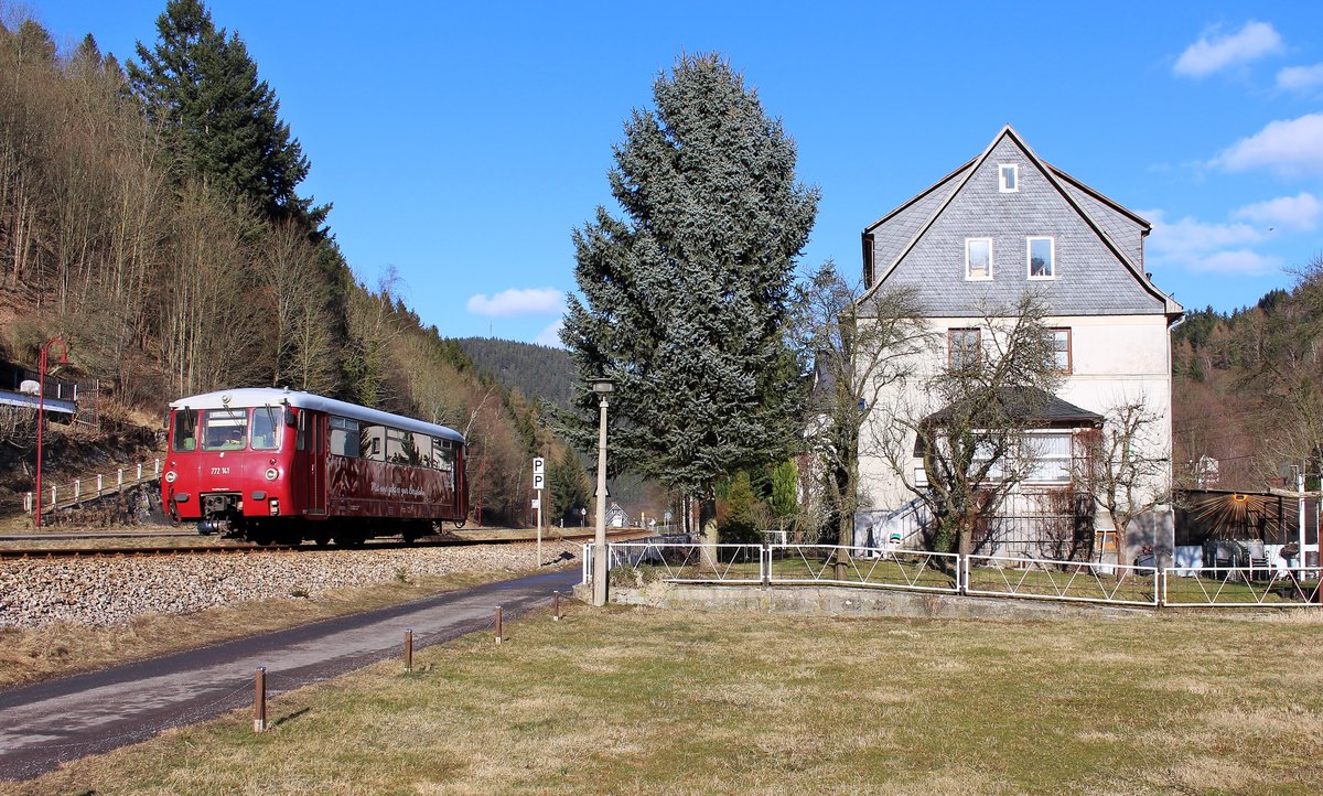 Auch heute am 04.03.18 ging es nochmal zum Ferkel. 772 141 ist hier zu sehen als RB 29887 in Mellenbach Glasbach.