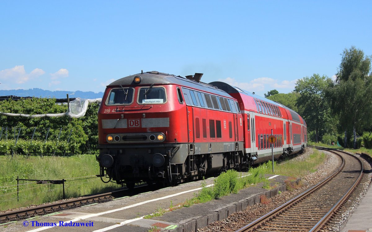 Aufgenommen am 27. Juni 2017 im Bahnhof Nonnenborn an der Bodensee-Gürtelbahn. KBS 731. Der IRE von Lindau nach Stuttgart durchfährt den Bahnhof.