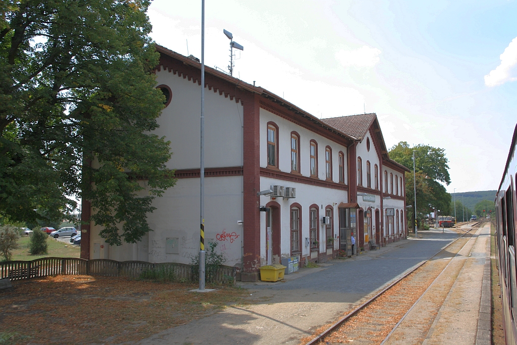 Aufnahmsgebäude des Bahnhof Moravske Branice am 18.August 2018.