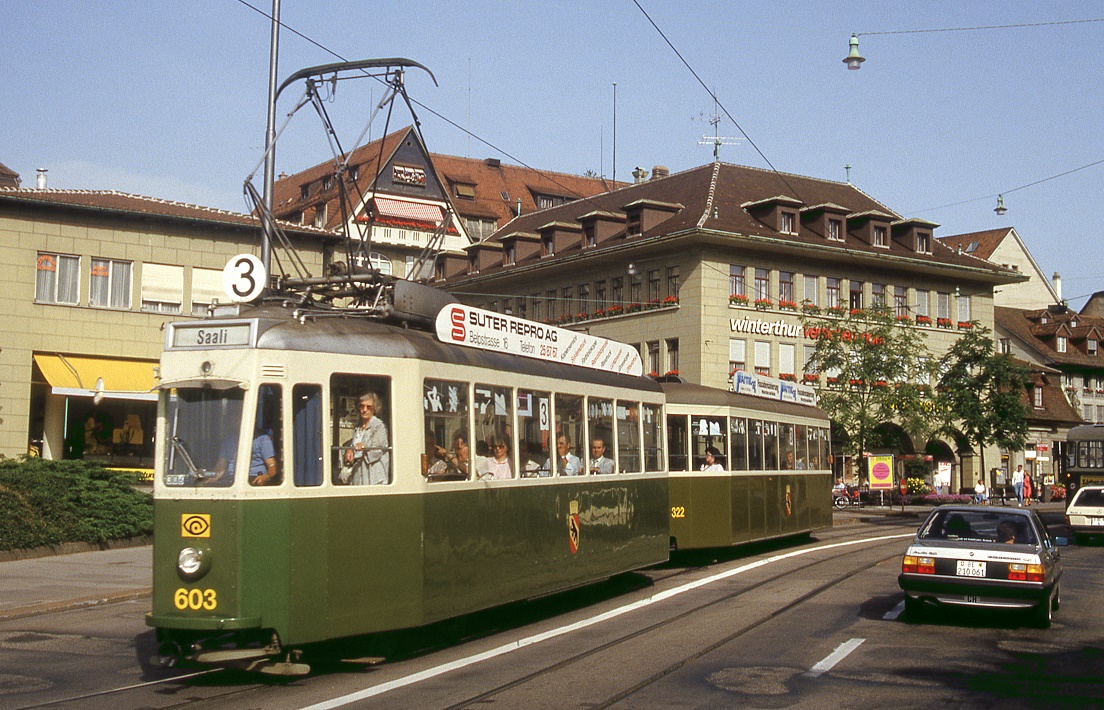 Bern Tw 603 mit Bw 322 am Casino Platz, 17.08.1987.