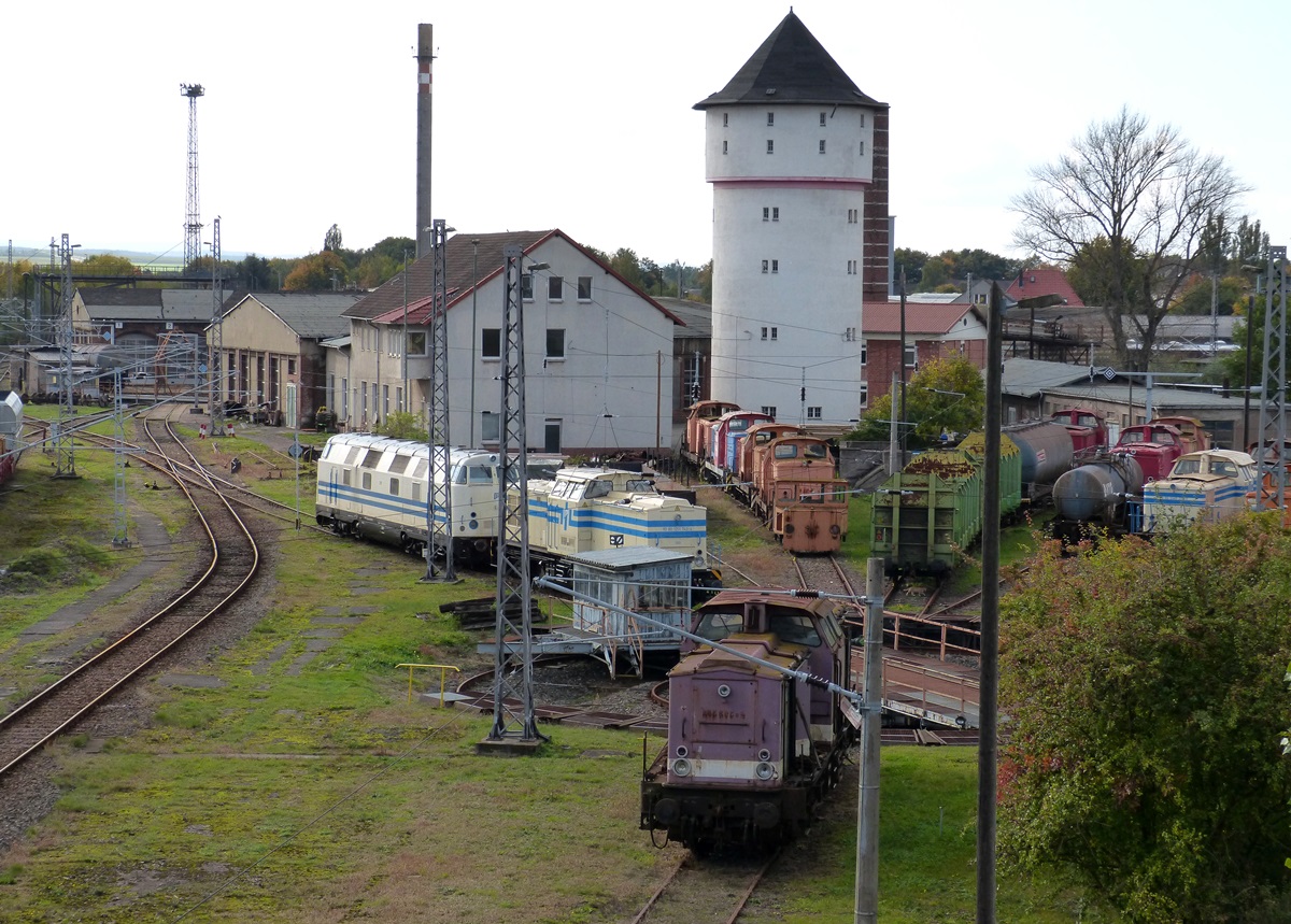Blick ins ehemalige Bahnbetriebswerk Nordhausen mit bunter Lokvielfalt am 01.10.2017