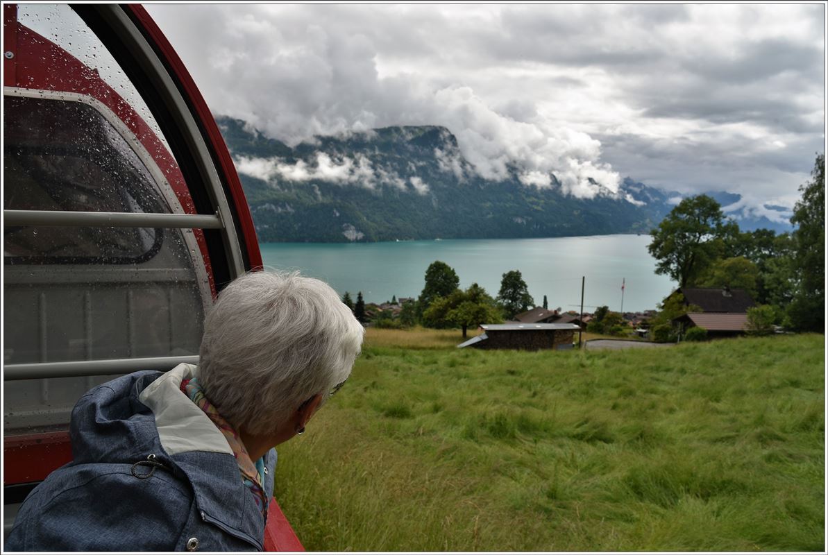 Brienz Rothorn Bahn oberhalb Brienz. Ein Blick hinunter auf den Brienzersee lohnt sich. (19.06.2016)