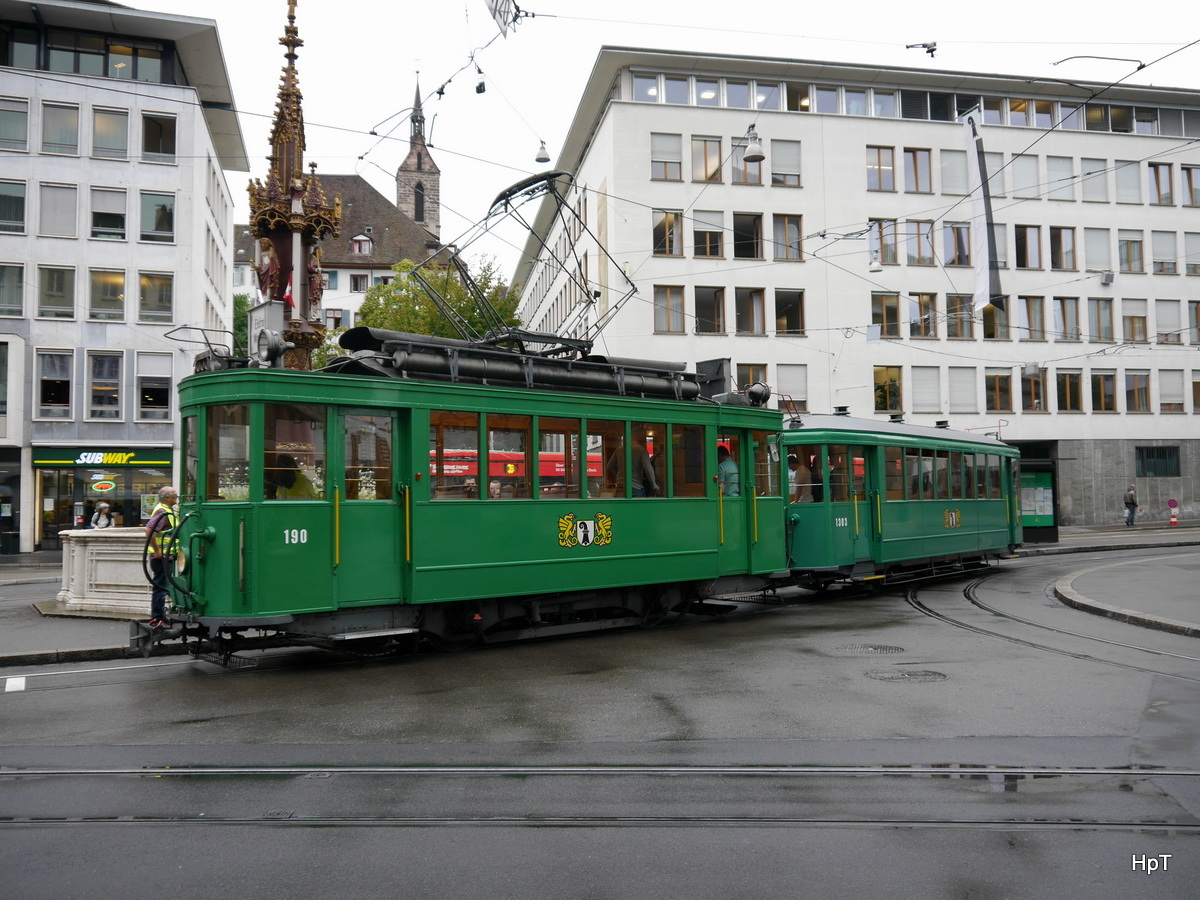 BVB - Tram Be 2/2 190 unterwegs auf einer Extrafahrt in der Stadt Basel am 15.09.2016