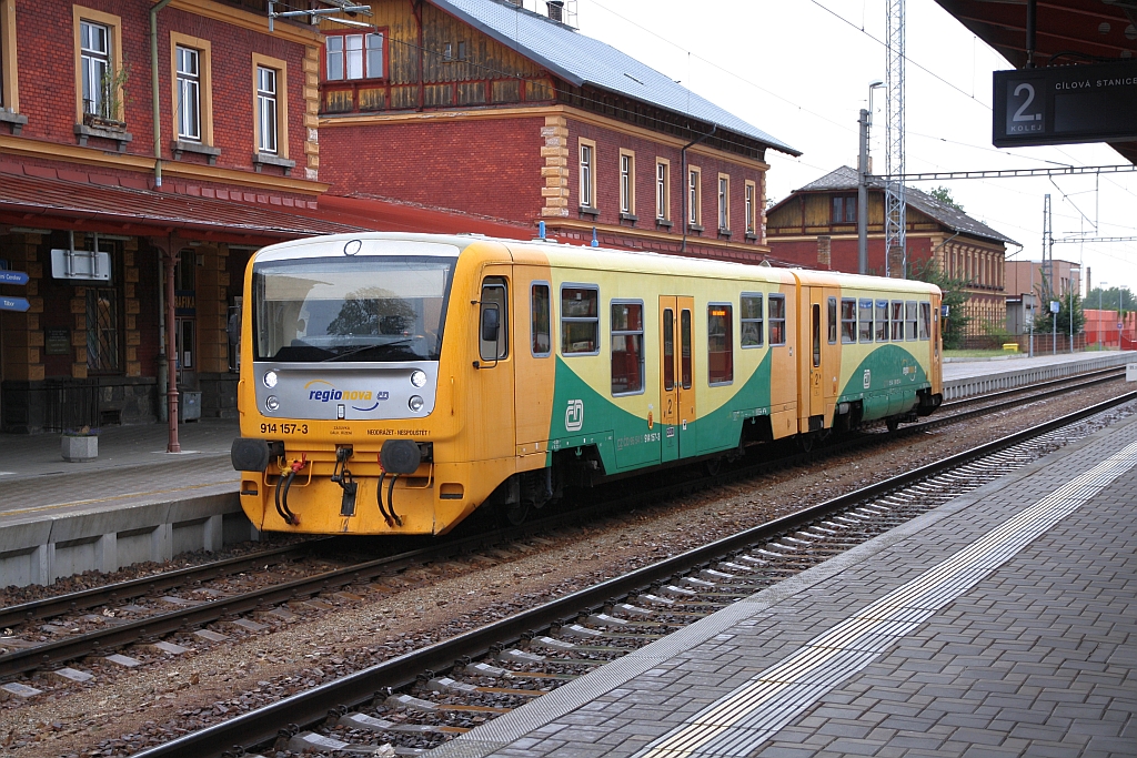 CD 914 157-3 am 25.August 2018 im Bahnhof Veseli nad Luznice.