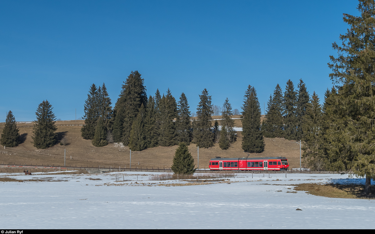 CJ ABe 2/6 634  Le Tabeillon  am 16. Februar 2017 bei La Chaux-des-Breuleux.
