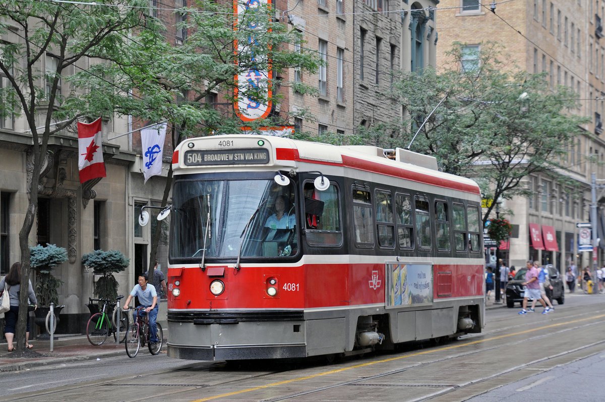 CLRV Tramzug der TTC 4081, auf der Linie 504 unterwegs in Toronto. Die Aufnahme stammt vom 22.07.2017.