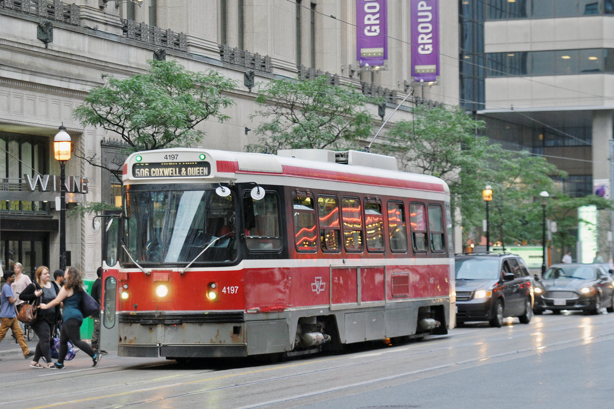 CLRV Tramzug der TTC 4197, auf der Linie 506 unterwegs in Toronto. Die Aufnahme stammt vom 23.07.2017.