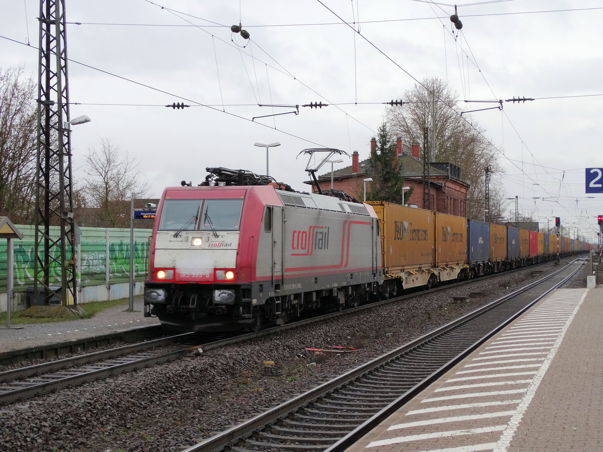 CROSSRAIL 185 599-8 mit Containerzug am 30.01.15 in Ladenburg