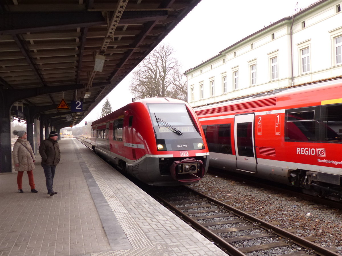 DB 641 022 als RB 16291 von Leinefelde nach Erfurt Hbf, am 17.02.2018 in Bad Langensalza.