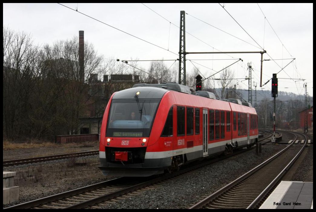 DB Alstom 648269 fährt als RB 82 nach Göttingen am 28.1.2015 um 10.52 Uhr in Northeim ein.