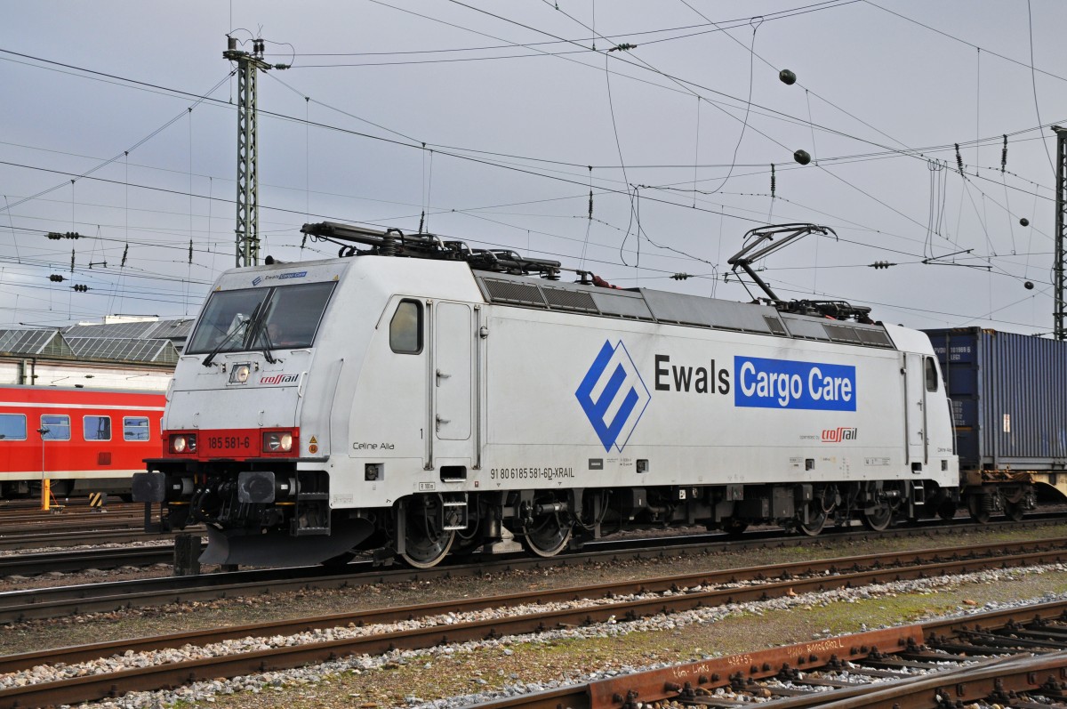 DB Lok 185 581-6 am Badischen Bahnhof in Basel. Die Aufnahme stammt vom 10.01.2014.