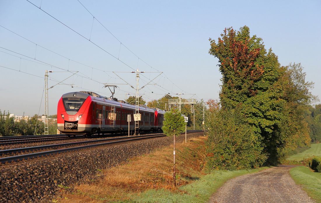 DB Regio 1440 321 (Nachschuss) + 1440 327 (führend) // Aufgenommen zwischen den Stationen Haan-Gruiten und Hochdahl-Millrath. // 24. September 2018
