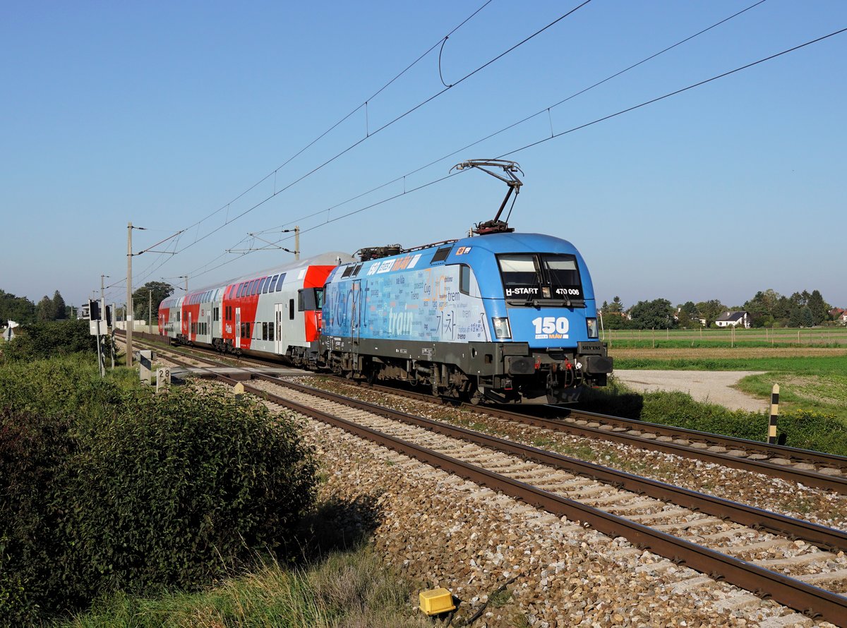 Der 470 006 mit einem REX nach Wien Franz Josef Bahnhof am 18.09.2018 unterwegs bei Langenlebarn.