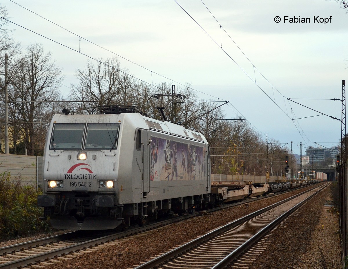 DGS 49510 (MARS-KLV) mit 185 540  Oma Liesel/Kassel Huskys  von TX-Logistik am 12.12.2014 am Ebitzweg in Stuttgart (Schusterbahn) auf dem Weg nach Bettembourg 