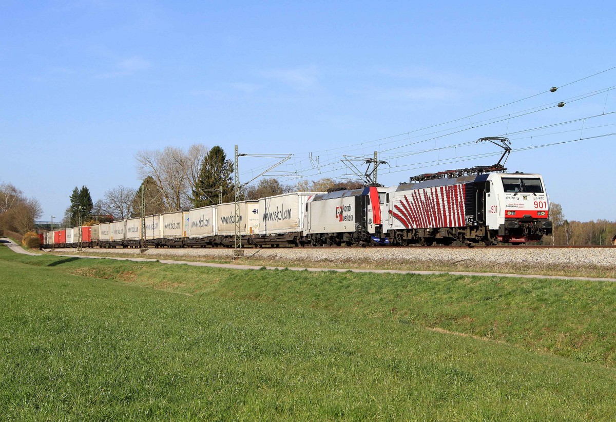 Die 189 901 und 185 664 mit EKOL Güterzug bei Übersee am 30.03.2014